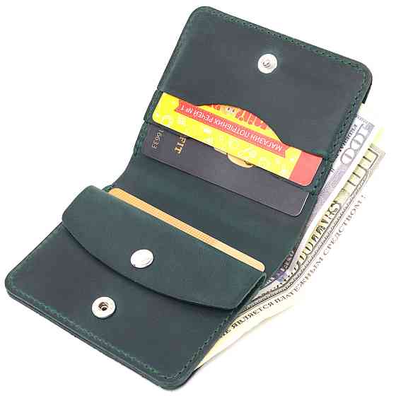 Невелике вінтажне шкіряне портмоне Shvigel 16603 Зелений Київ