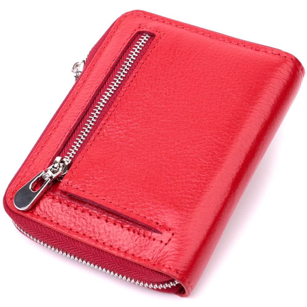 Кожаный женский кошелек на молнии с металлическим логотипом производителя ST Leather 19484 Красный Киев - изображение 2