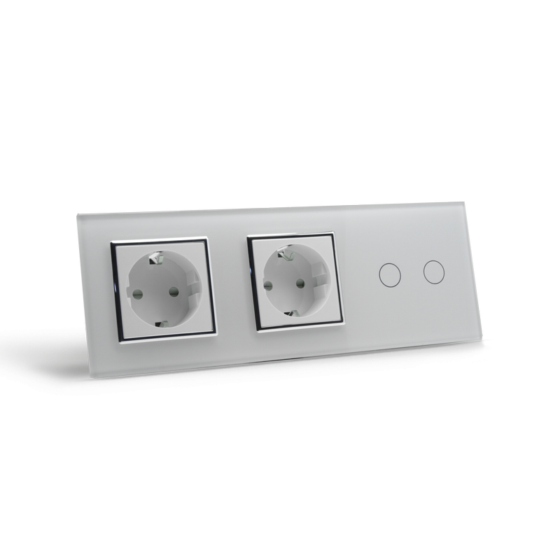 LIVOLO Сенсорний вимикач 2 сенсора 2 розетки Livolo білий хром скло (VL-C702/C7C2EU-11C) Коломия - фото 2