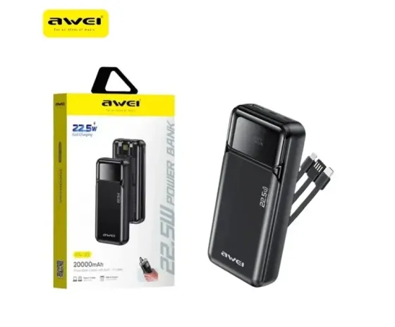 Зовнішній акумулятор Power Bank AWEI PA-93 20000 мАг 22.5W QC3.0 PD дисплей швидка зарядка LED індикатор Одеса