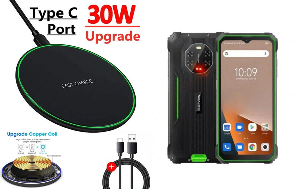Бездротовий зарядний пристрій Copper до 30W для Blackview BV9200, USB-C, LED Київ - фото 1
