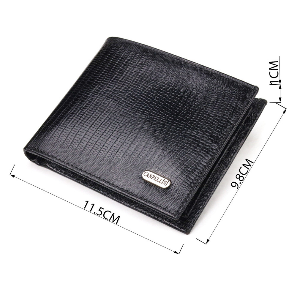 Елегантний гаманець для чоловіків у два складення з натуральної фактурної шкіри CANPELLINI 21587 Чорний Київ - фото 3