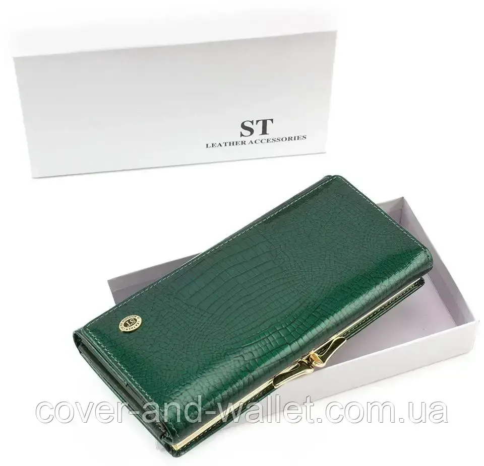 Класичний лаковий жіночий гаманець із натуральної шкіри з монетницею ST 3001 Київ - фото 7