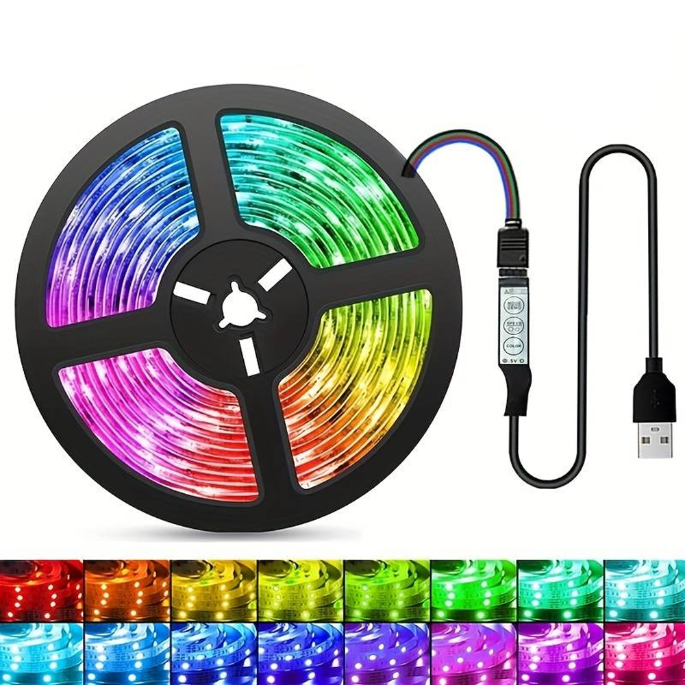 Світлодіодна стрічка 5 м, від USB + пульт TV LED Strip CB-5050 / Кімнатна лед підсвітка / RGB стрічка від повербанку Київ - фото 7
