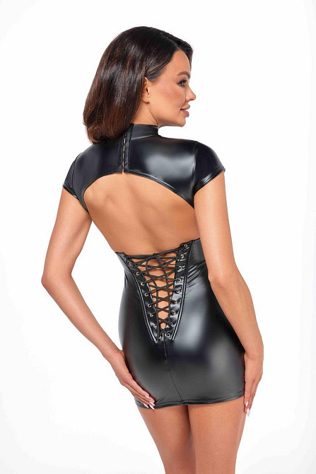 Платье Noir Handmade F309 Fantasy, 3XL, black, мини, под латекс, короткий рукав, шнуровка сзади Sex Aura Киев - изображение 3
