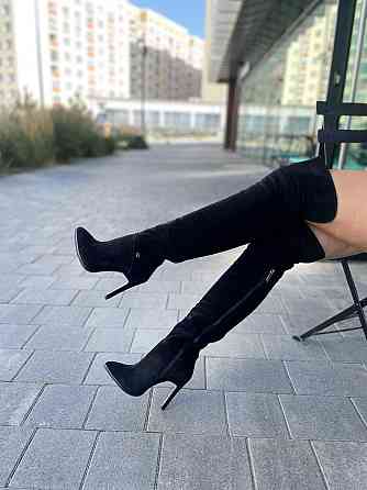 Nivelle Ботфорти жіночі з натуральної замші чорні демісезонні весна-осінь на підборах шпильці 5 Коломия