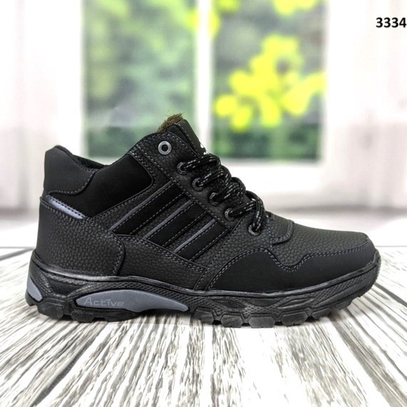 Зимові високі Кросівки Adidas Чоловічі з Мехом Чорні Адідас (розміри: 40,41,42) Відео Огляд Дніпро - фото 9