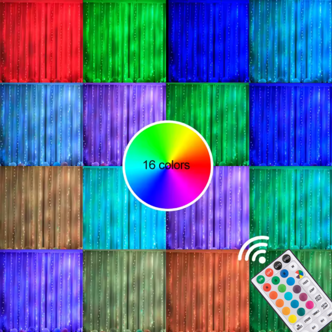 Гирлянда штора роса 3х3 RGB Niki Light роса від юсб роса на пульті завіса 300 лед різнокольорова 16 кольорів Київ - фото 9