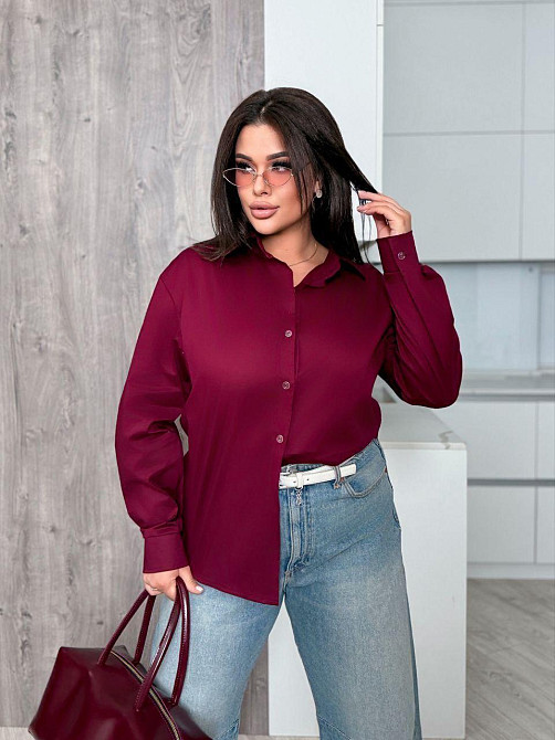 Женская базовая оверсайз рубашка из коттона Бургунди, 42/46 Одесса - изображение 4