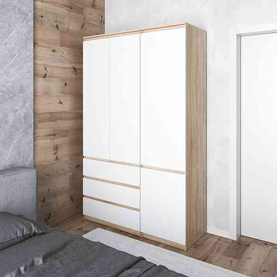 Шафа для одягу VAYS в спальню з 3 шухлядами, штангою та полицями, без ручок R9+R22 Дуб Сонома-Білий фасад Львів