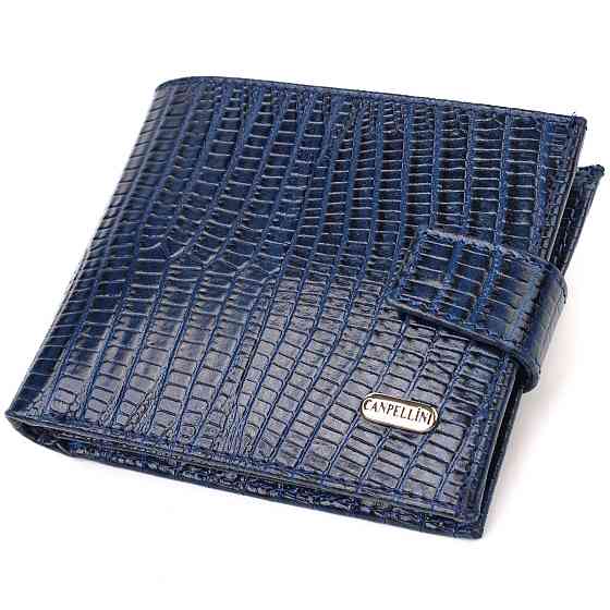 Удобный горизонтальный кошелек для мужчин из натуральной кожи с тиснением Синий (CANPELLINI) Киев