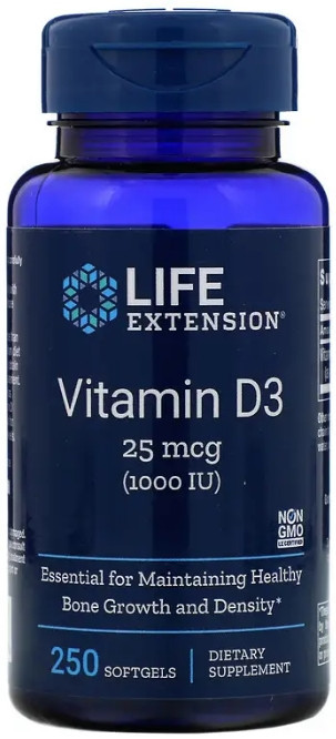 Вітамін Д-3 (холекальциферол) Life Extension Vitamin D3 1000 МЕ 250 кап Київ - фото 1