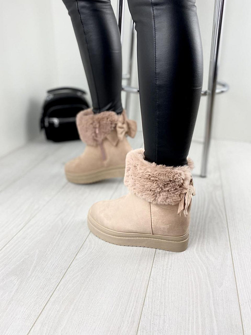 Женские черевики 8323-20 пудра эко-замша зима высота 18см танкетка 7см (1140) Коломыя - изображение 8