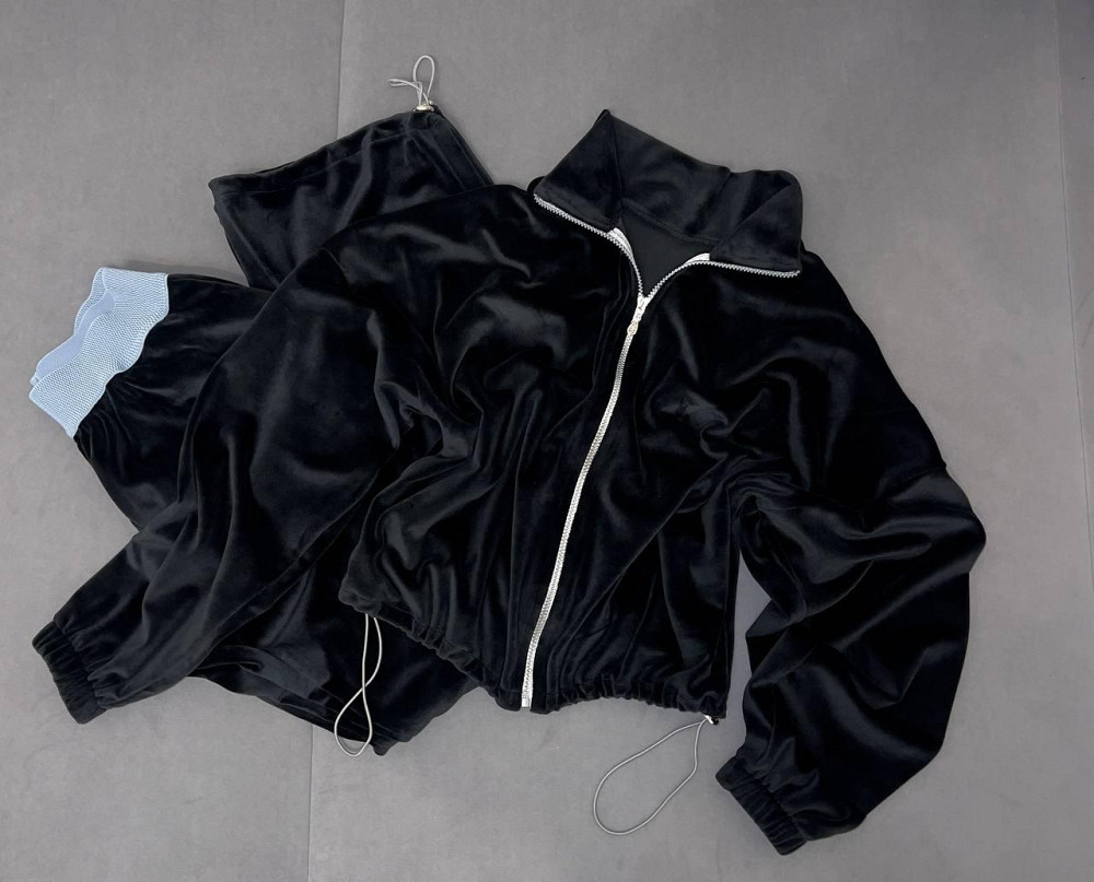 Жіночий стильний повсякденний костюм із ніжного велюру Чорний, 46/48 Одеса - фото 1