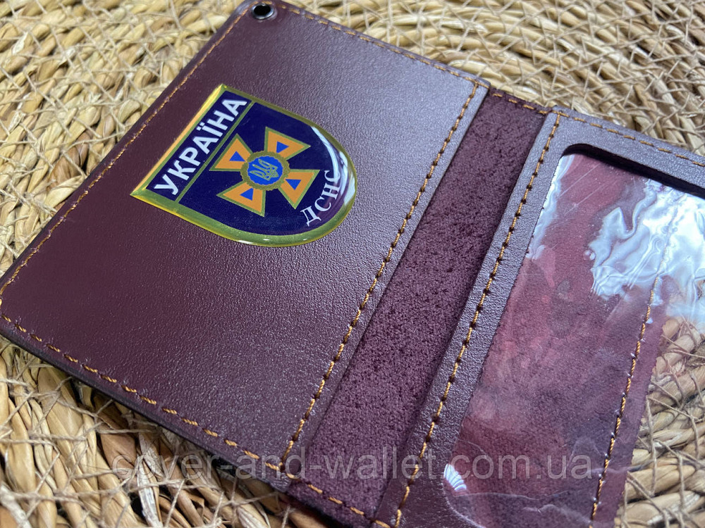 Кожаная обложка на пластиковое удостоверение ДСНС с шевроном Желтый Киев - изображение 1