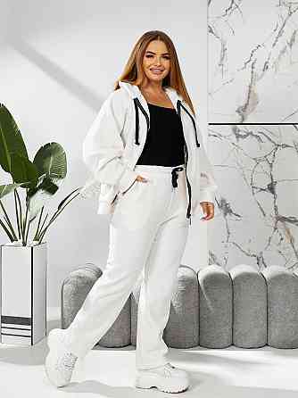 Жіночий теплий костюм-двійка: кофта та штани батал двосторонній фліс Полар Молочний, 54/56 Одеса