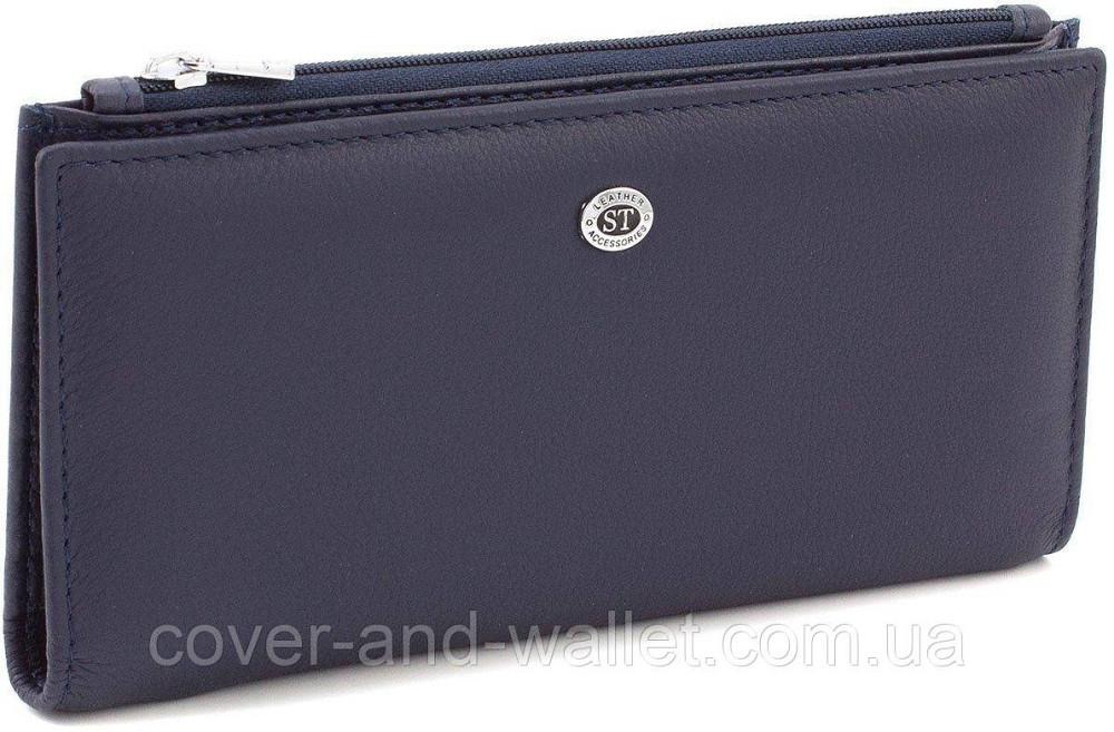 Тонкий кожаный кошелек на ​​молнии черный Синий Киев - изображение 1