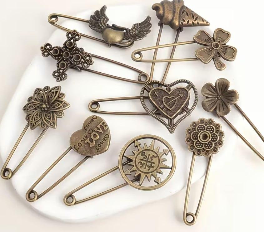 Набір вінтажних декоративних шпильок брошок 5 шт бронзові pins для одягу та рукоділля Київ - фото 1
