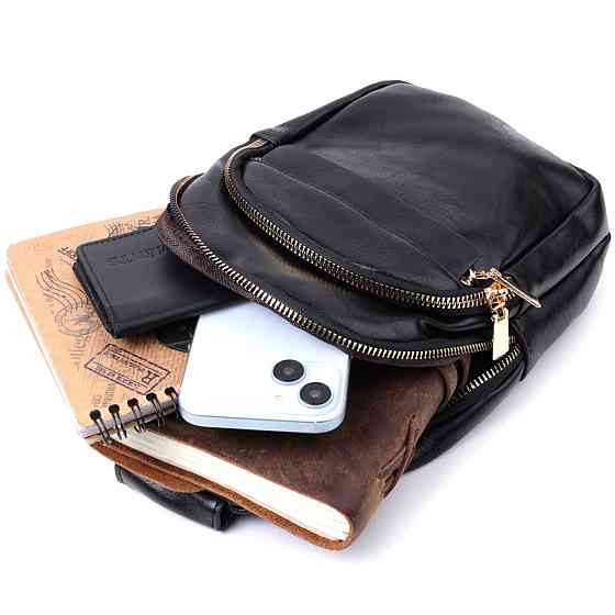 Сумка невеликого розміру з однією лямкою через плече з гладкої екошкіри Vintage 22770 Чорний Київ