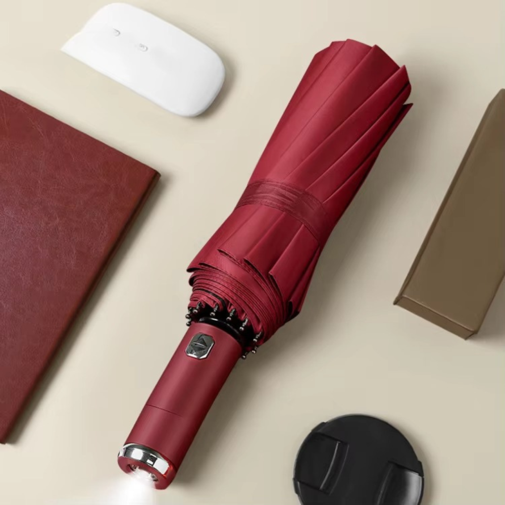 Зонт 98 см с Led-фонариком от дождя, солнца, диаметр, зонт автоматический,10 спиц, красный Каменец-Подольский - изображение 1