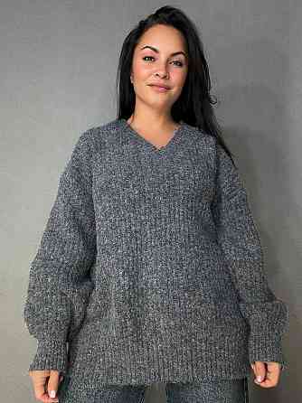 Светр жіночий A-N 3321 оверсайз з мисом довгий крупна в’язка темно-сірий, темно-сірий, one size Київ