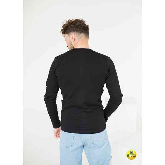 Чоловіча футболка з довгим рукавом лонгслів зі 100% бавовни Наталюкс 21-1308 S, Черный Киев