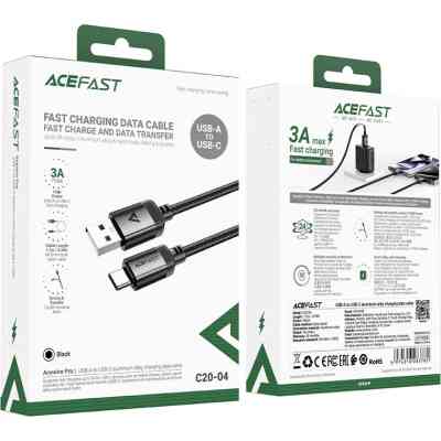 Дата кабель USB 2.0 AM to Type-C 1.2m 3.0A (18W) C20-04 aluminum alloy Black Acefast (6974316283782) Винница