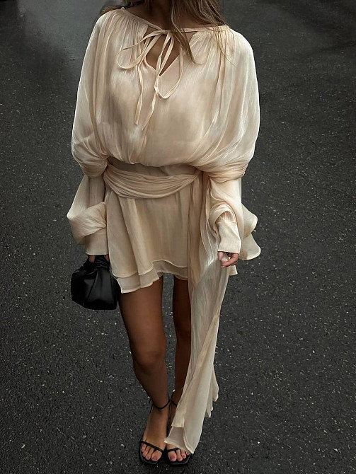 Жіноче легке плаття з об'ємним драпіруванням шовк армані Шампань Одеса - фото 1