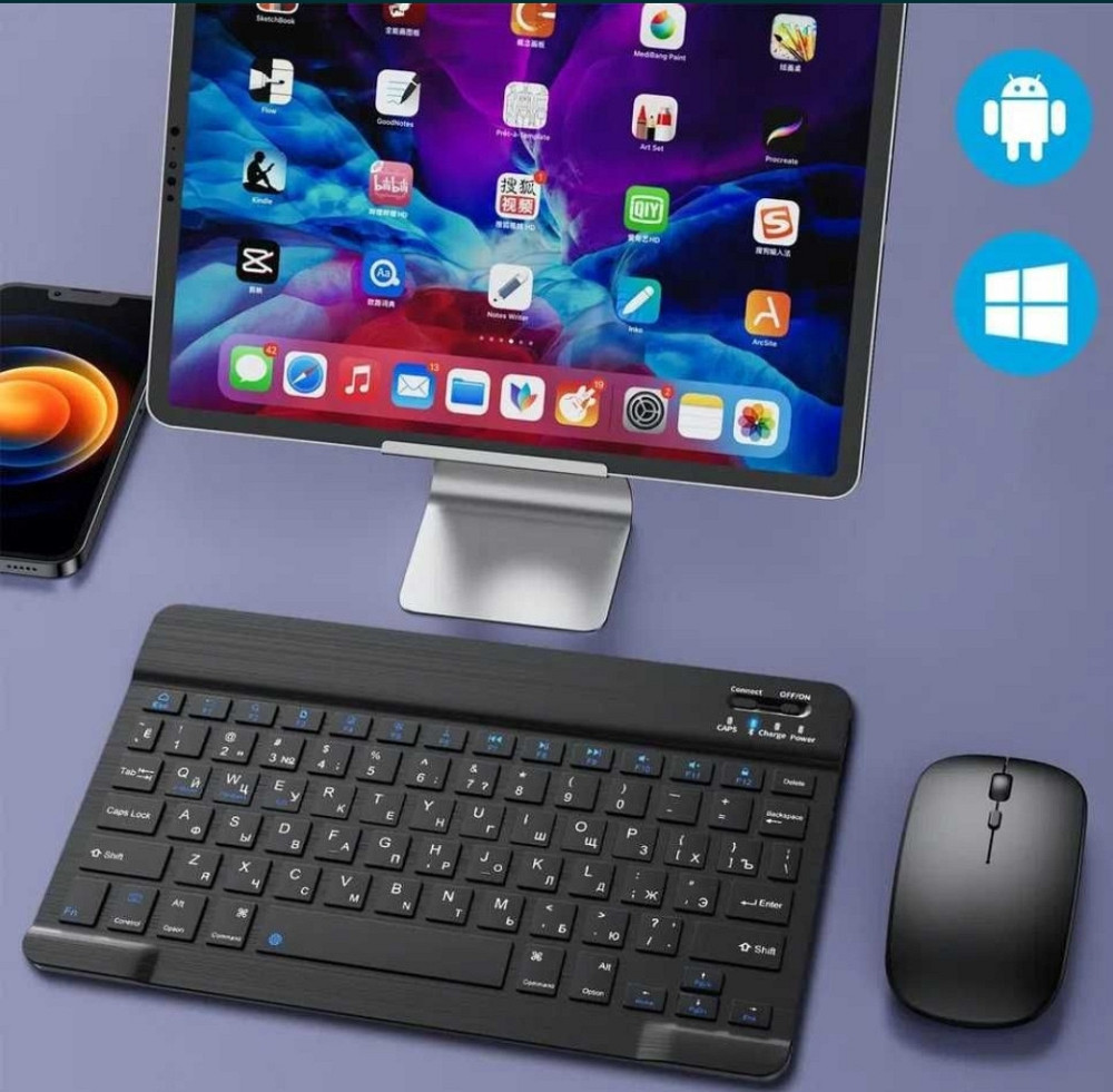 Bluetooth Клавиатура ,мышь аккумуляторная, Стилус+ Подставка. Киев - изображение 7
