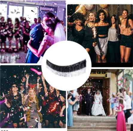 Гирлянда из дождика для фотозоны 175 на 35 см черно-серебристый Киев