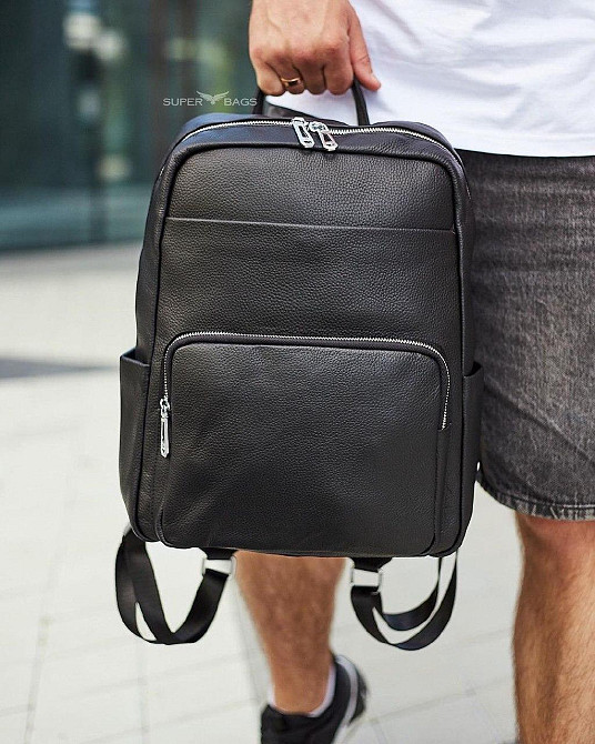 Чоловічий шкіряний рюкзак для поїздок та відпочинку 30х40х16, сумка наплічна Tiding Bag 59331, чорна Кам'янське - фото 6