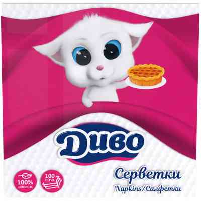 Серветки столові Диво 1 шар білі 33х33 см 100 шт. (4820003830390) Вінниця