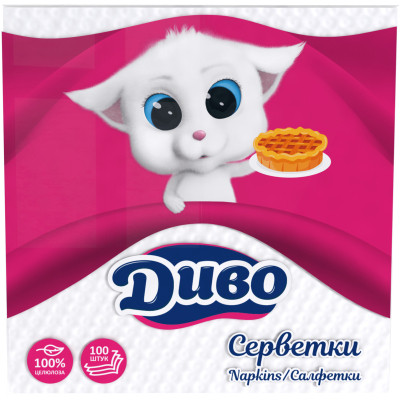 Серветки столові Диво 1 шар білі 33х33 см 100 шт. (4820003830390) Вінниця - фото 1