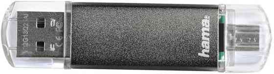 Флеш-накопичувач Hama Laeta Twin 128 ГБ сірий USB 2.0 OTG micro USB 10 МБ/с компактний алюмінієвий корпус флешка накопичувач даних Київ