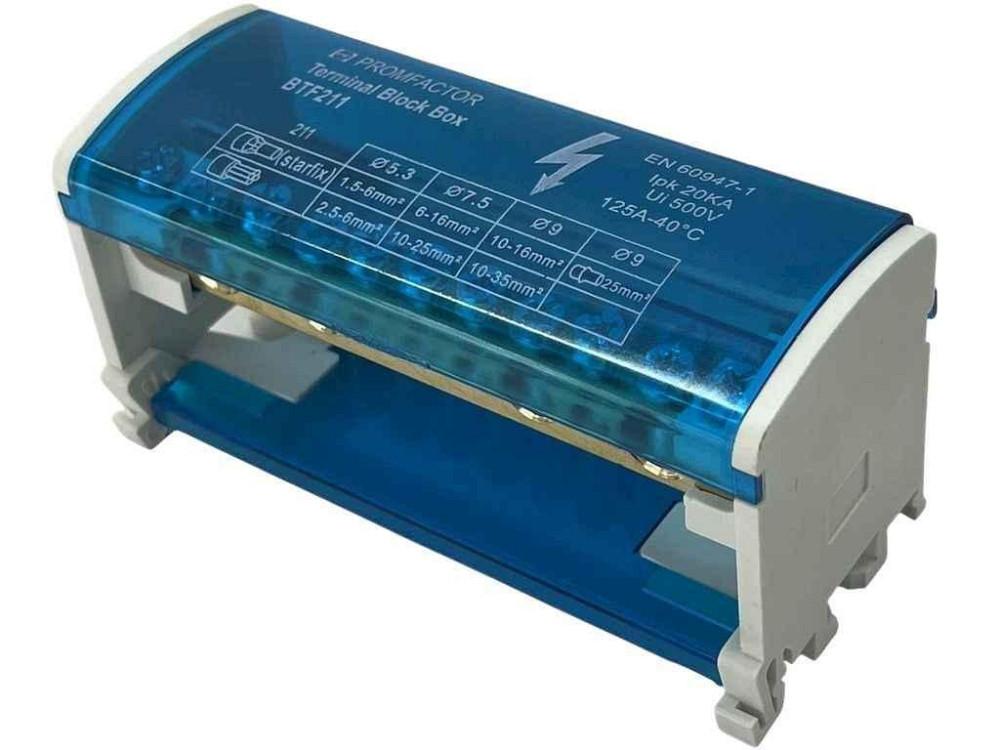 Шина нульова в корпусі 2P 125A 2x11 690V BTF211 DIN-рейка/гвинтовий/на монтажну панель ТМ PF Київ - фото 1