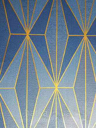 Шпалери вінілові на флізелін Marburg 82176 Giulia геометрія фігури ромби сині смуги золотисті 3д Київ