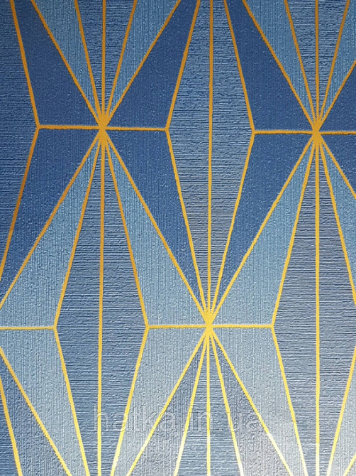 Шпалери вінілові на флізелін Marburg 82176 Giulia геометрія фігури ромби сині смуги золотисті 3д Київ - фото 3