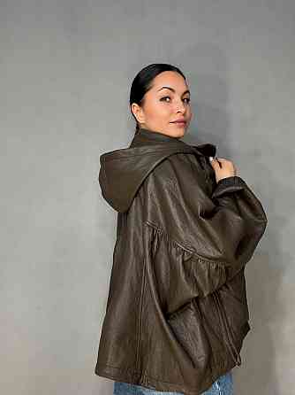 Куртка женская Dolly Villa JY-08-6396 из экокожи оверсайз с капюшоном большие размеры коричневая, коричневый, XL Киев