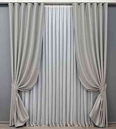Комплект готових штор VR-Textil Шеніл однотонний № 1690ш Попелястий 150х270 см 2 шт (33-0585) Київ