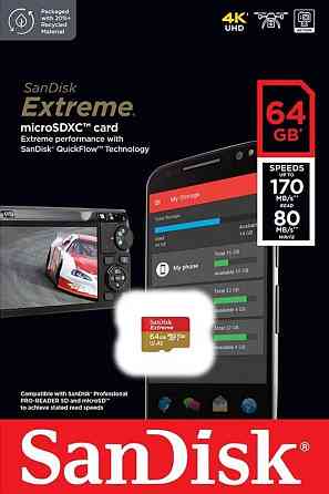 Картка пам'яті MicroSDXC 64 GB C10 UHS-I SanDisk Extreme V30 U3 R170/W80MB/s (SDSQXAH-064G-GN6AA) ( 28722 ) Харків