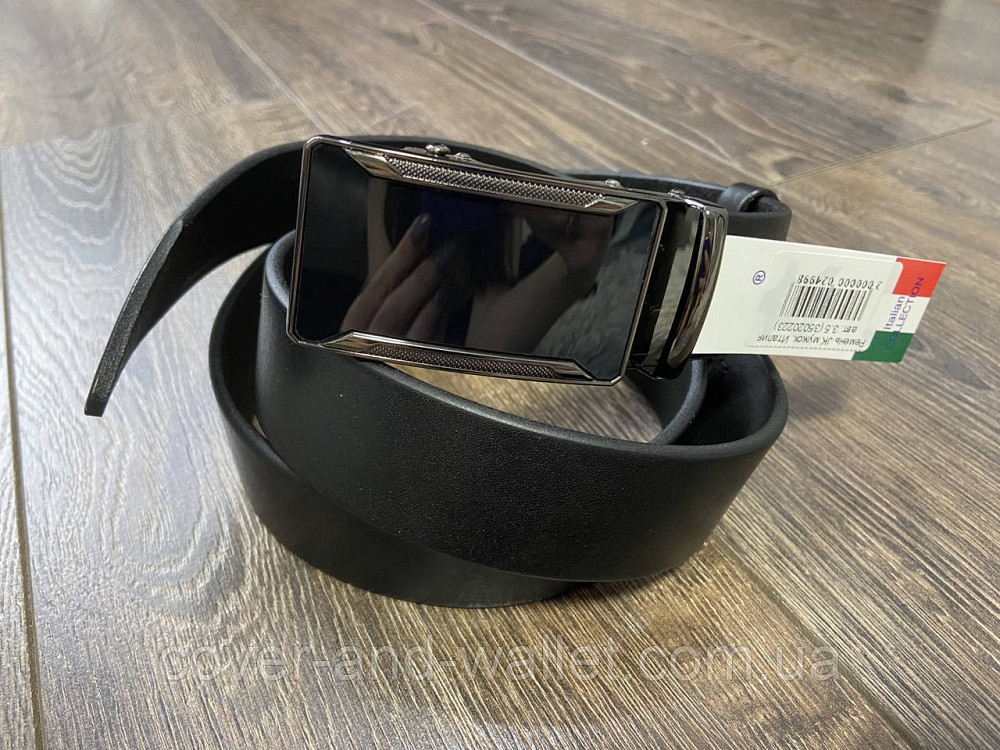 Класичний брючний чоловічий ремінь-автомат із натуральної шкіри в чорному кольорі PS Leather Київ - фото 1