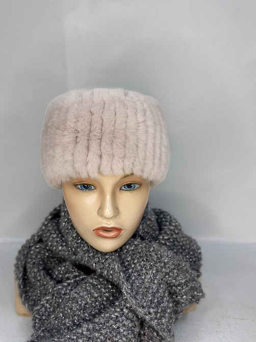 Хутряна пов'язка на голову жіноча із кролика Бежевий Харків - фото 4