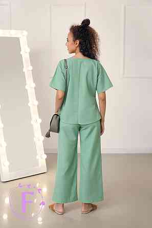 Жіночий костюм вільного крою з натурального льону "Delux" оптом | Розпродаж моделі М'ятний, 42-44 Київ