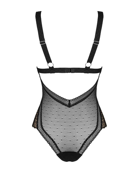 Кружевное боди с декольте Obsessive Estiqua teddy M/L, черное, широкие лямки Sex Aura Киев - изображение 6