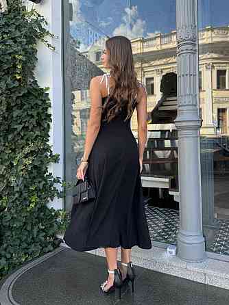 Женское романтическое легкое платье на бретелях американский креп жатка Черный, 42 Одесса