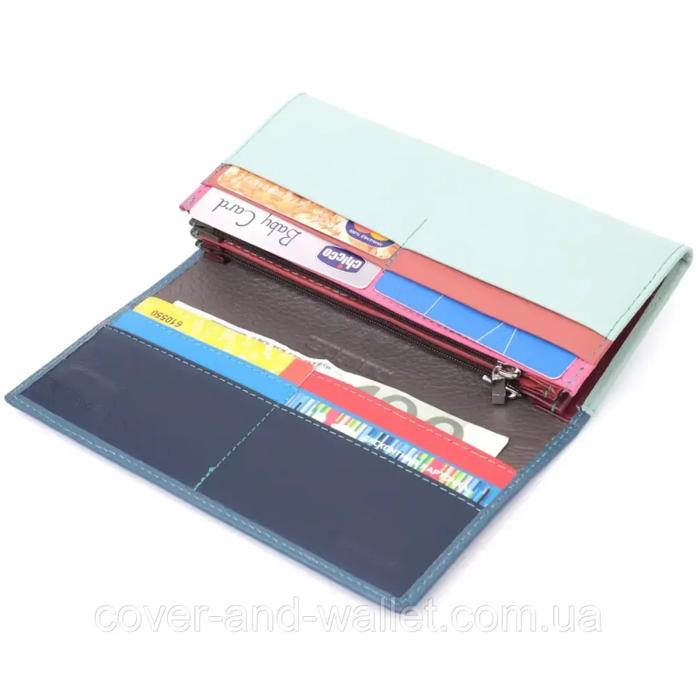 Классический женский кошелёк из натуральной кожи голубого цвета на магнитах ST Leather Киев - изображение 4