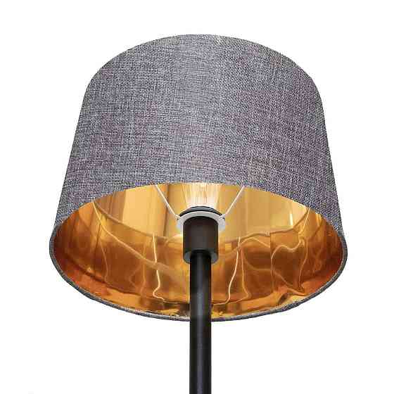 Торшер MSK Electric с серым плафоном из ткани под лампу Е27 с черным основанием NL 3621 BK+GR Одесса