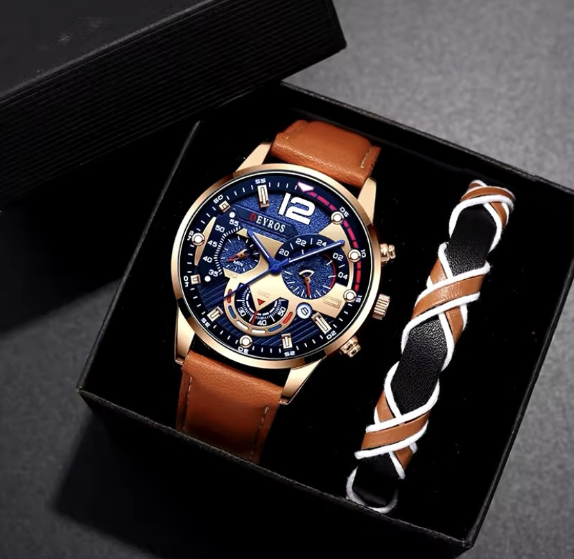 Подарочный набор для мужчин 1 наручные часы с 1 оригинальным браслетом без подарочной коробки коричневый Киев - изображение 1