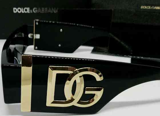 Брендовые модные узкие женские очки черные с золотым лого. Киев