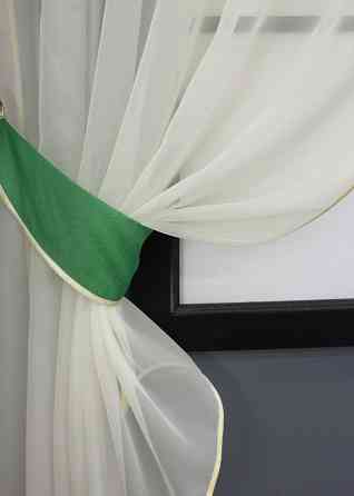 Кухонные шторы VR-Textil № 091к с ламбрекеном и подвязками зеленый с молочным 280х170 см (52-0868) Киев